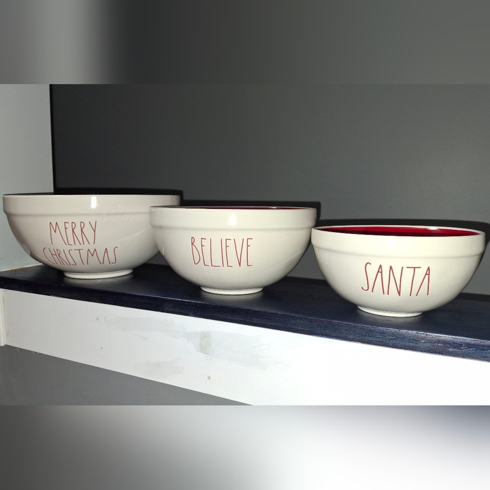 Rae Dunn White CHRISTMAS Nesting Bowl Set with Red Interior